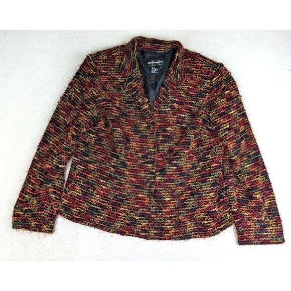 Requirements Women's Blazer Size 16 Red & Orange Fuzzy Textured Jacket - Picture 1 of 11